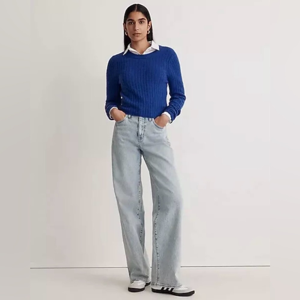 Madewell Readfield Pullover Wool Cropped Sweater in Voyage Cobalt Blue Sz Medium